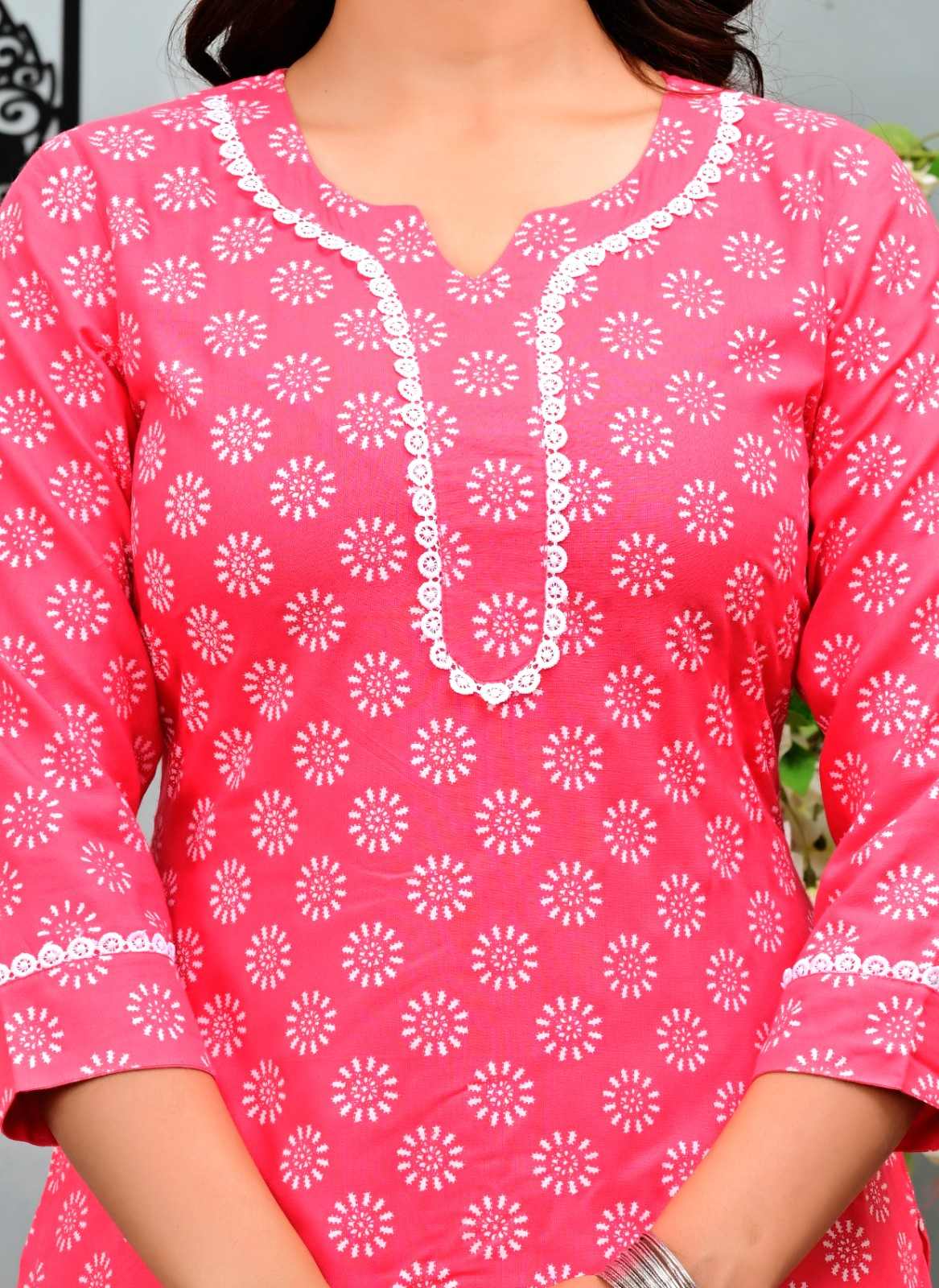 Pink Floral Printed Kurta Set with Palazzo Pants