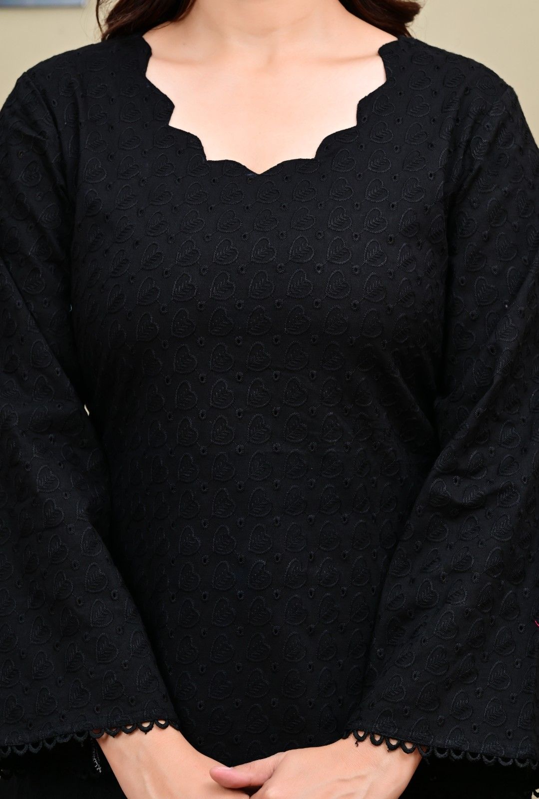 Black Chikankari Short Kurti with Salwar Set