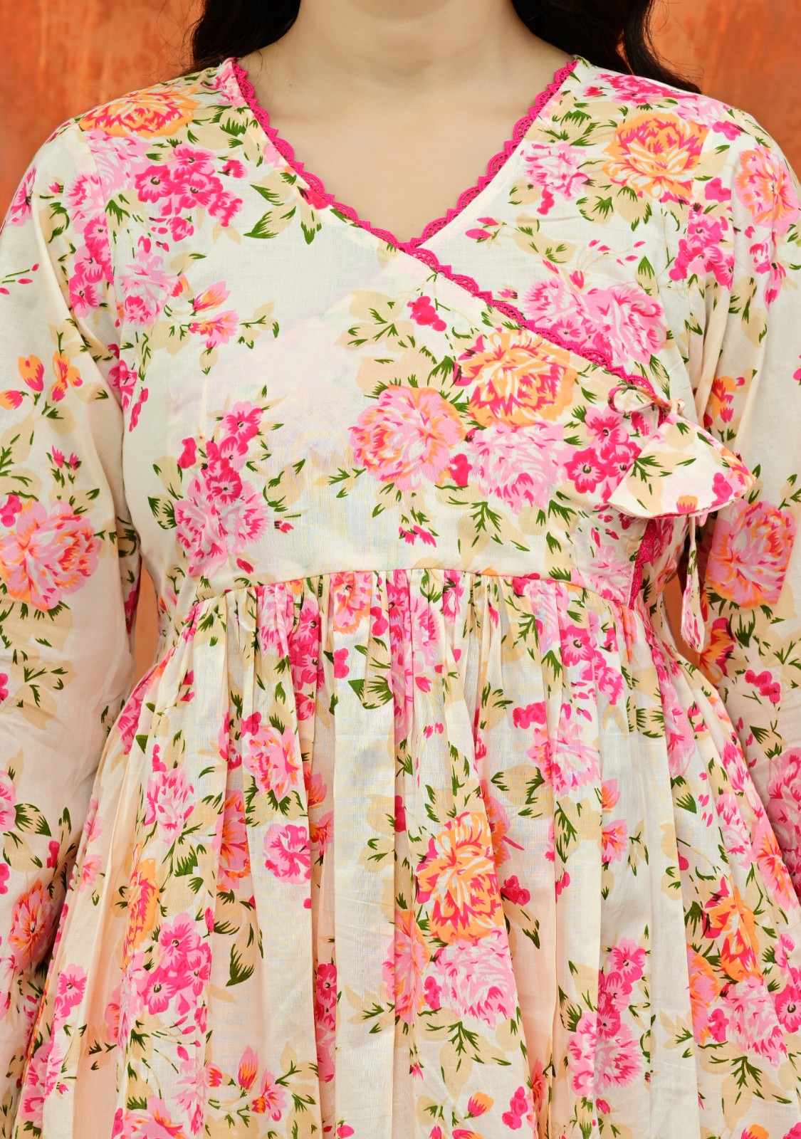Pink Floral Angrakha Co-ord Set