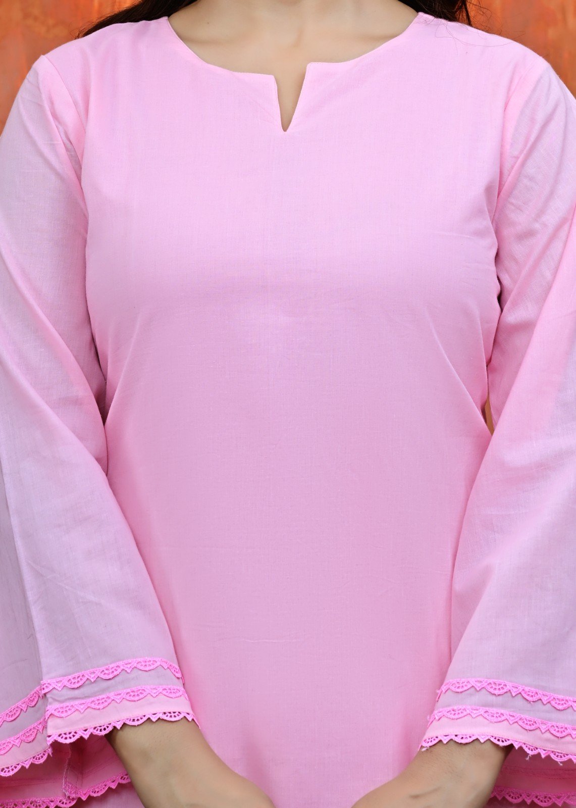 Pink Kurti with Contrast Cream Floral Print Suit Set