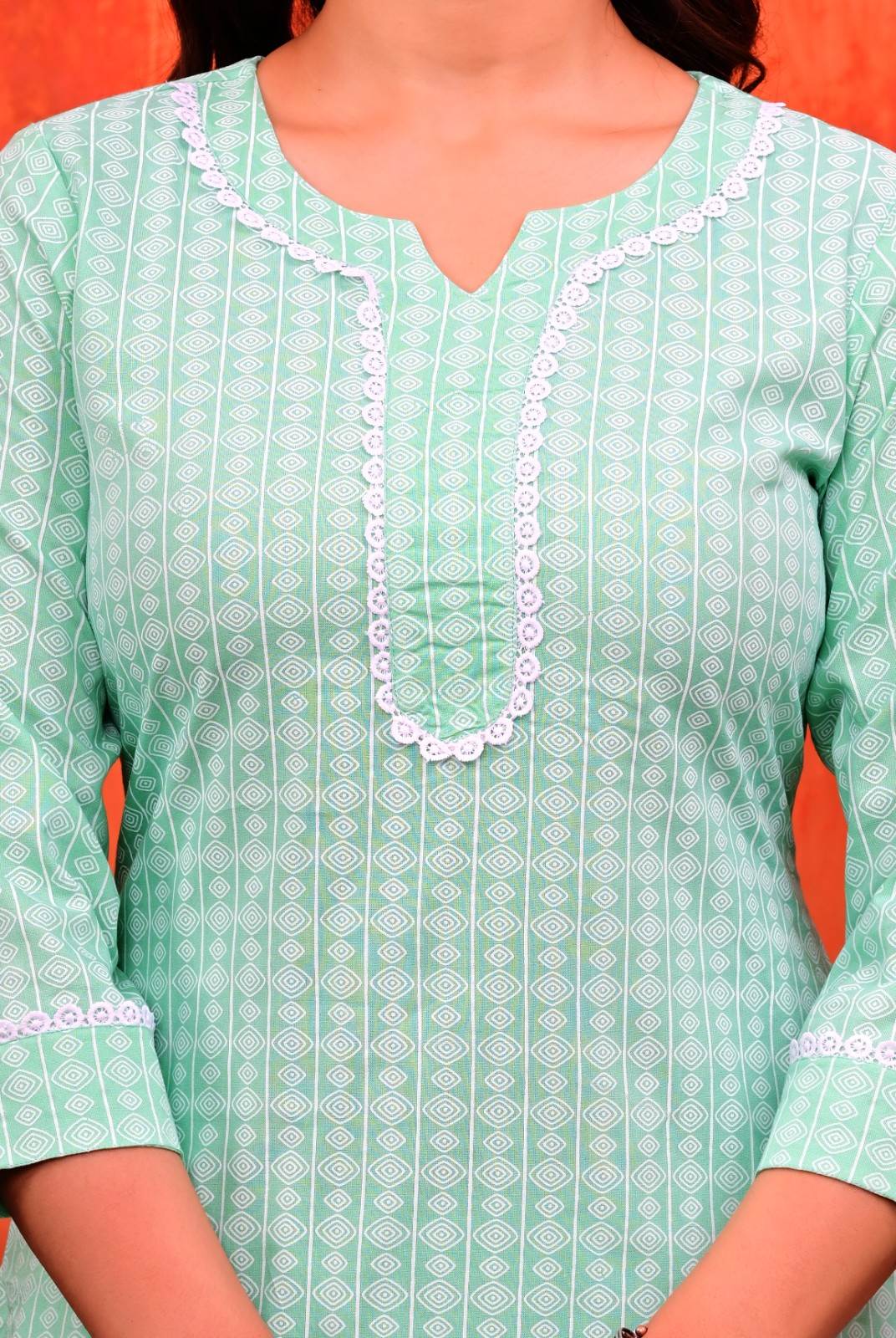 Mint Green Geometric Printed Straight Kurti with Palazzo Set
