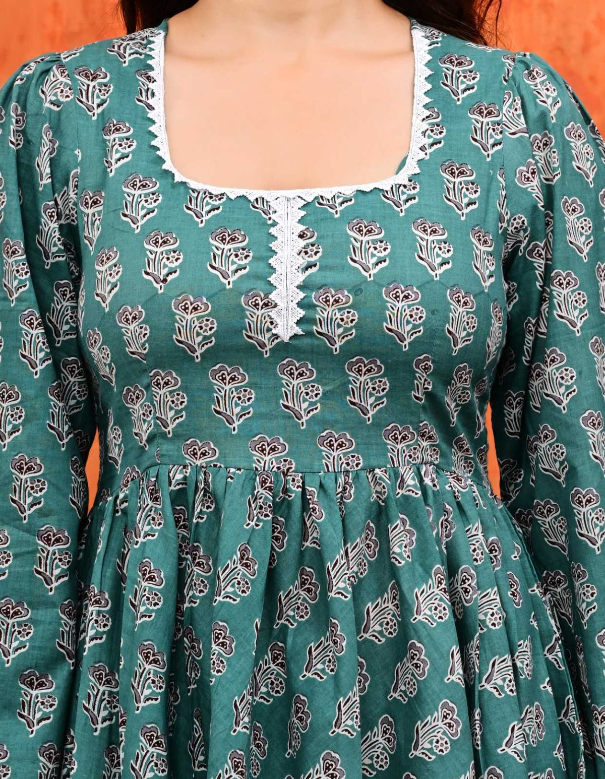 Women Teal Green Floral Printed Peplum Top