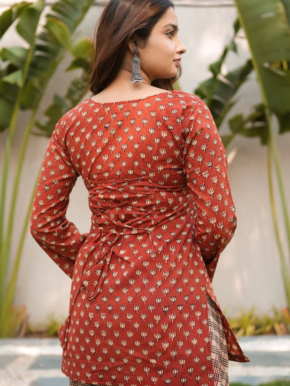 Berry Bloom Rust Short Kurti