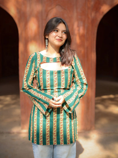 Green Convertible Short Kurti Set for Women