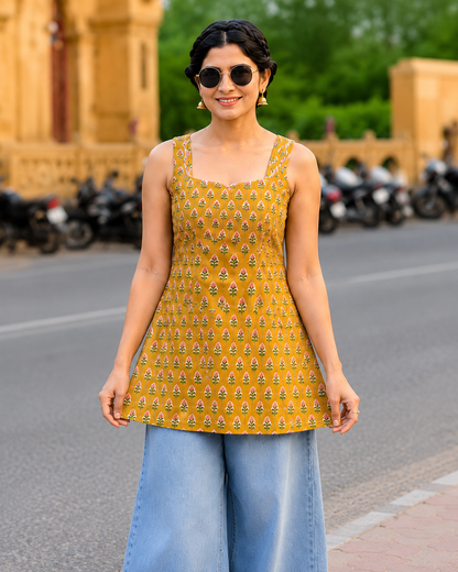 Marigold Bloom Printed A-Line Kurti