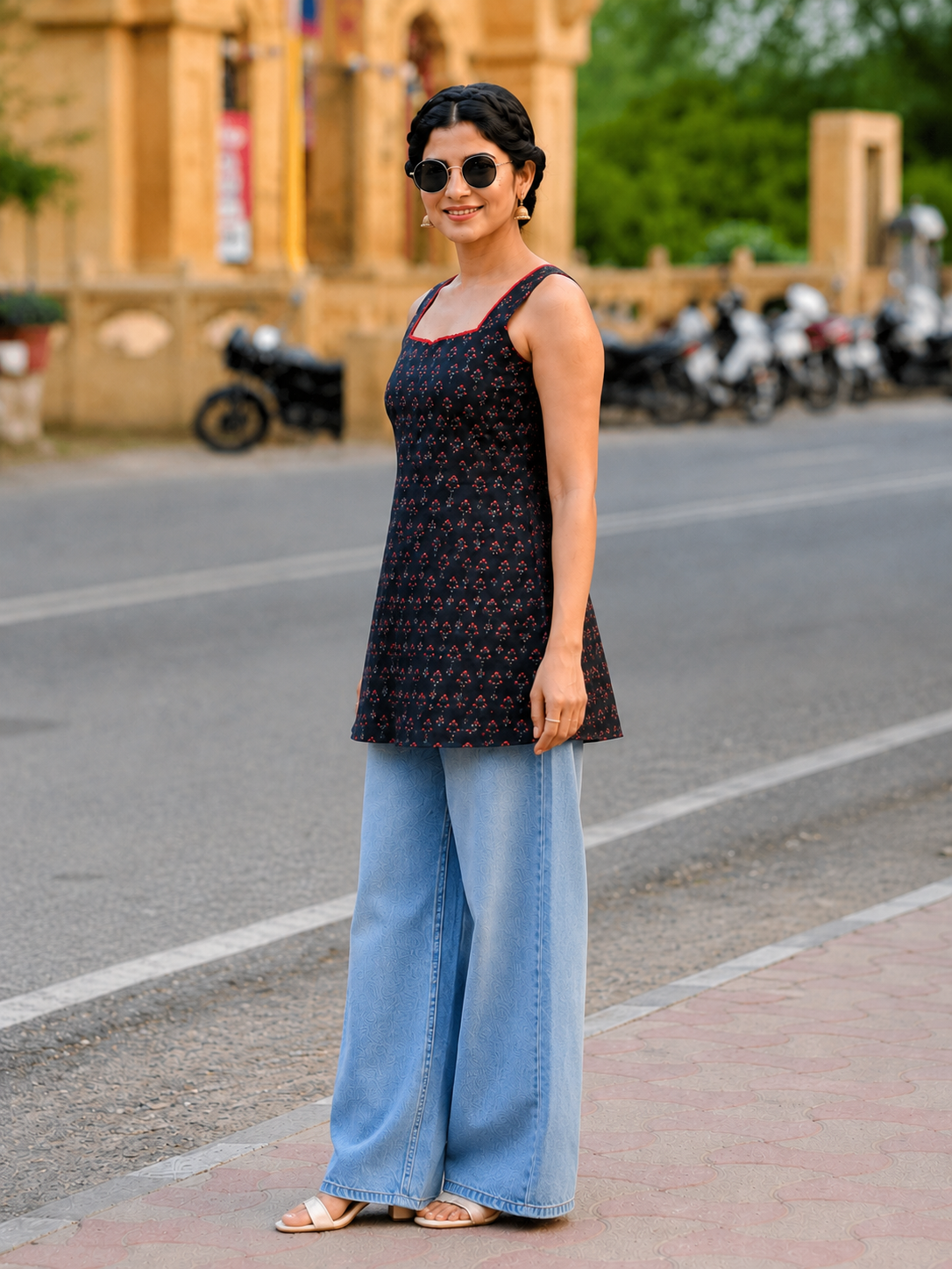 Midnight Bloom Printed Kurti 🌸🖤