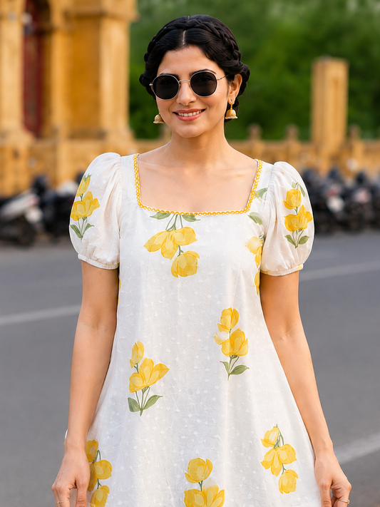 Sunny Floral White Kurti