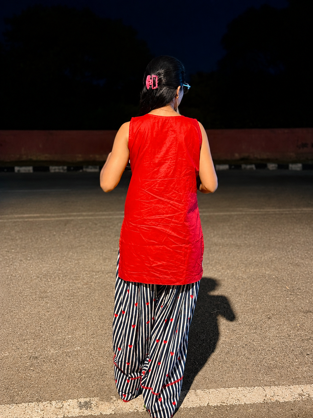 Red Bloom Stripe Kurti Set