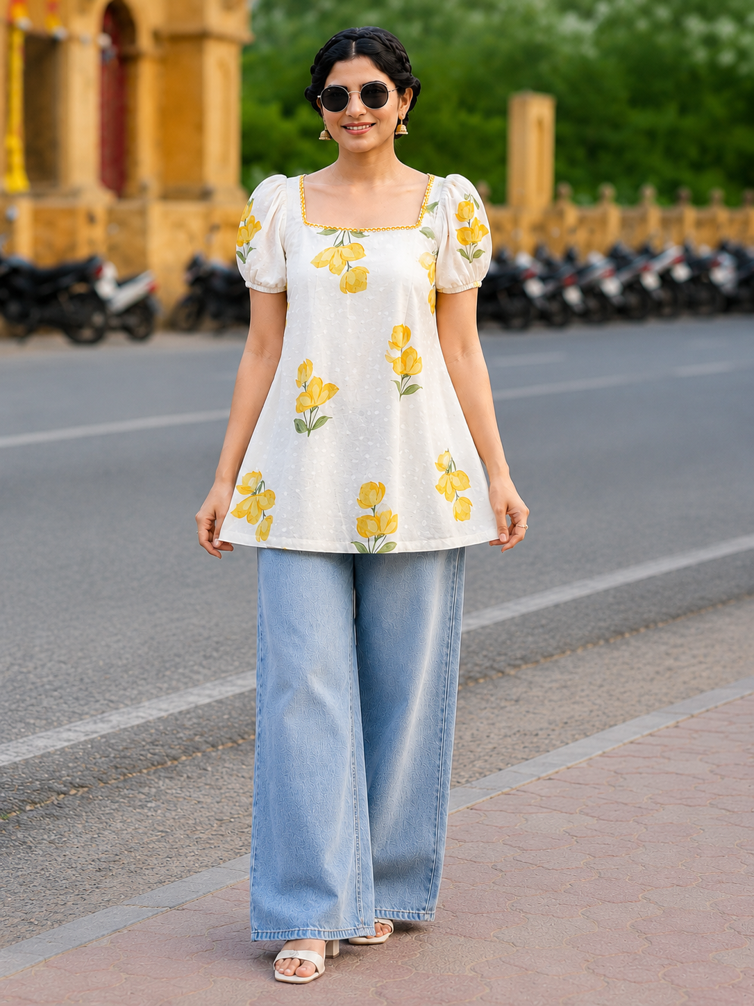 Sunny Floral White Kurti