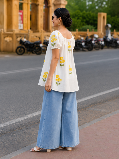 Sunny Floral White Kurti