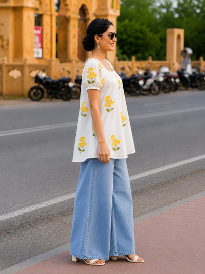 Sunny Floral White Kurti
