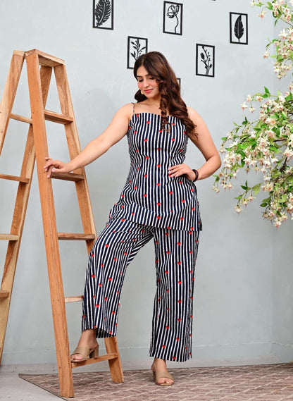 Women's Striped Cotton Strappy Kurti & Palazzo Co-ord Set