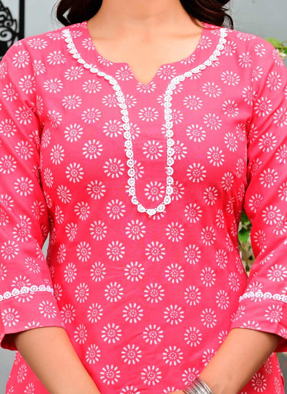 Pink Floral Printed Kurta Set with Palazzo Pants