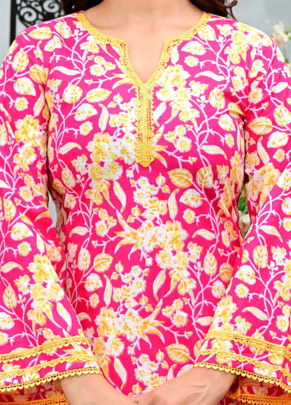 Pink Floral Printed Short Kurti with Salwar