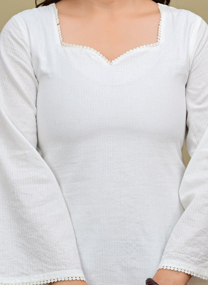 White Short Kurti with Black Heart Printed Salwar