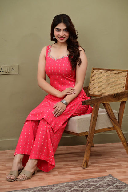 Pink Sleeveless Kurti with Palazzo Set