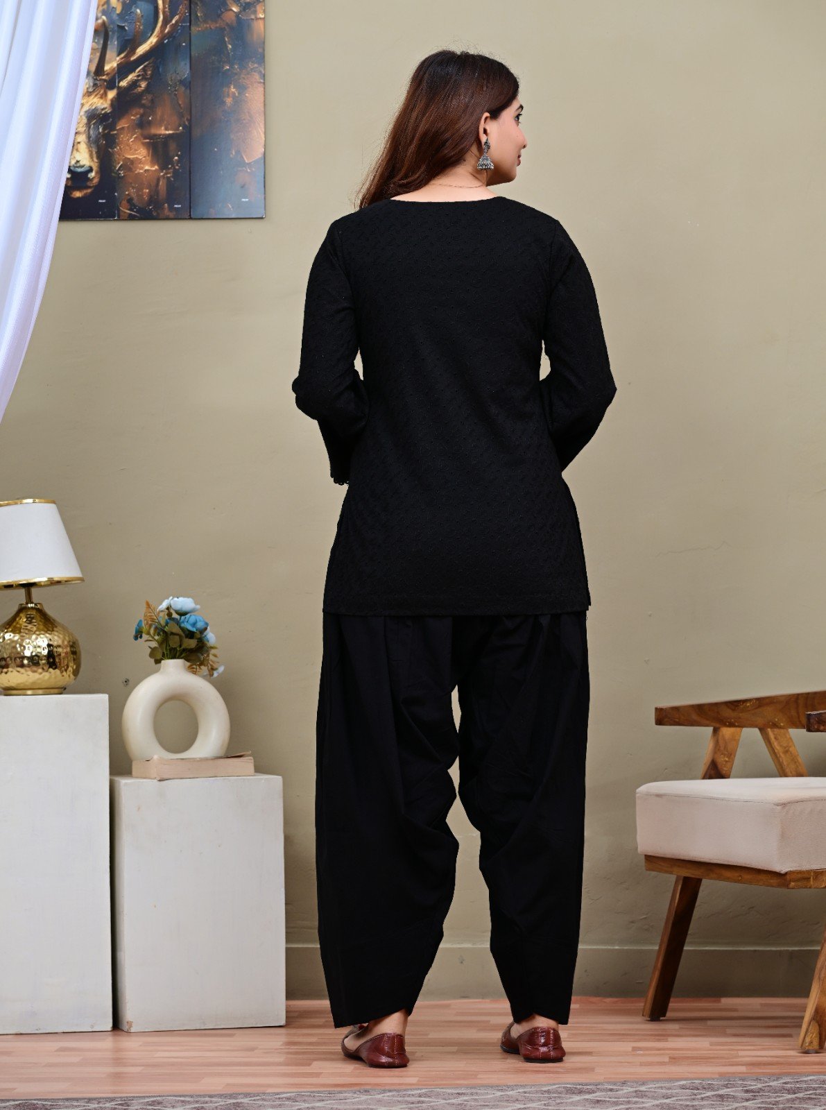 Black Chikankari Short Kurti with Salwar Set