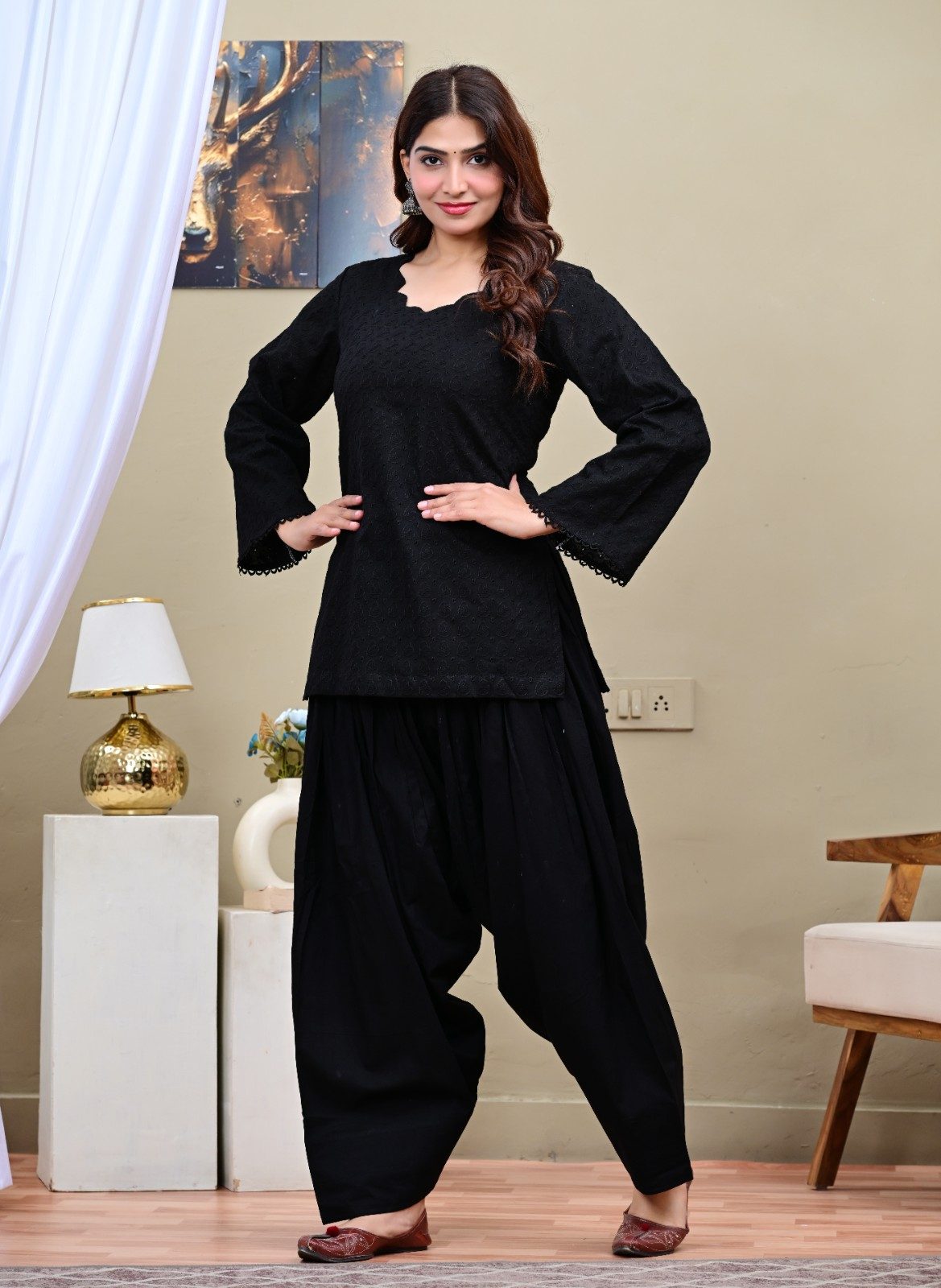 Black Chikankari Short Kurti with Salwar Set