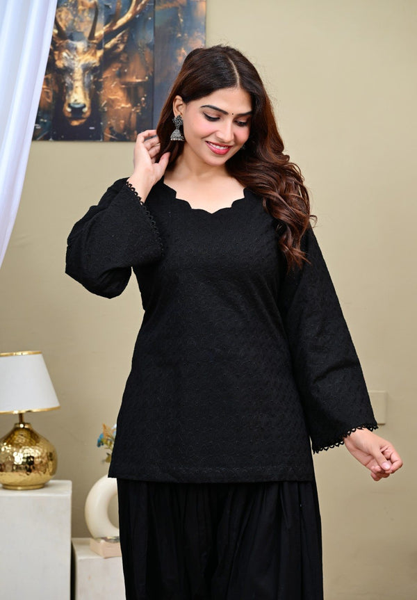 Black Chikankari Short Kurti with Salwar Set