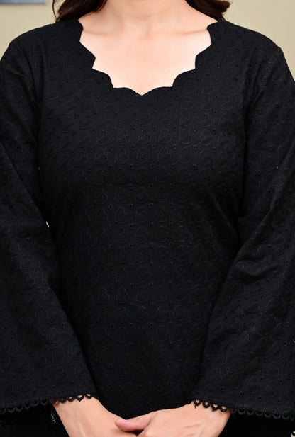 Black Chikankari Short Kurti with Salwar Set