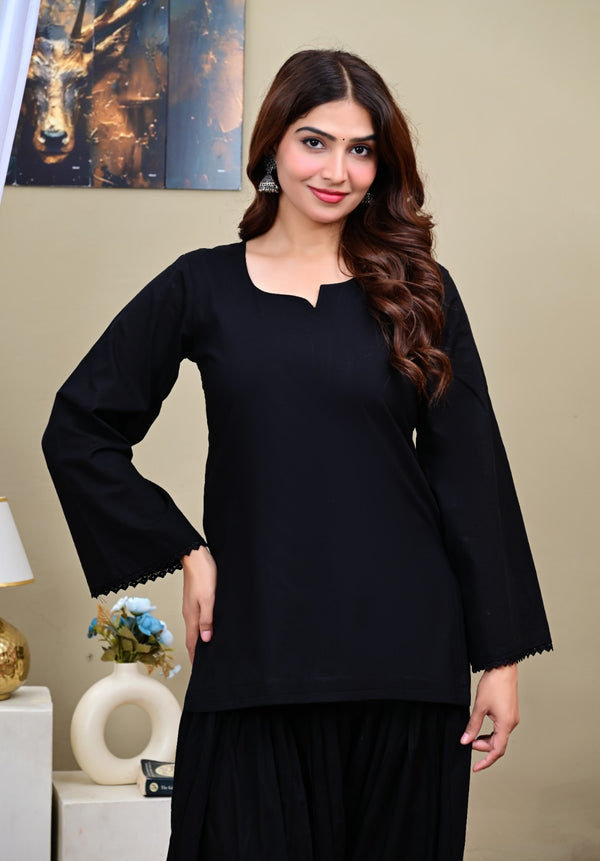 Black Cotton Short Kurti with Patiala Salwar Suit Set