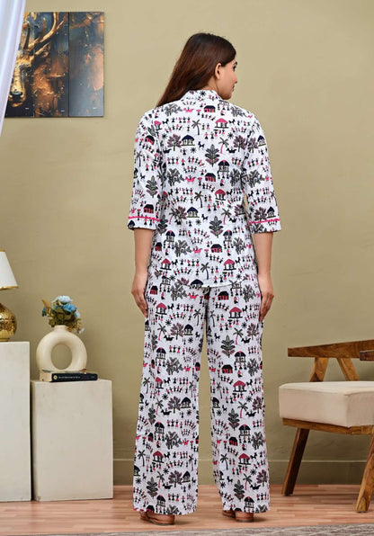 The Folk Tale Warli Printed Cotton Shirt & Trouser Co-ord Set