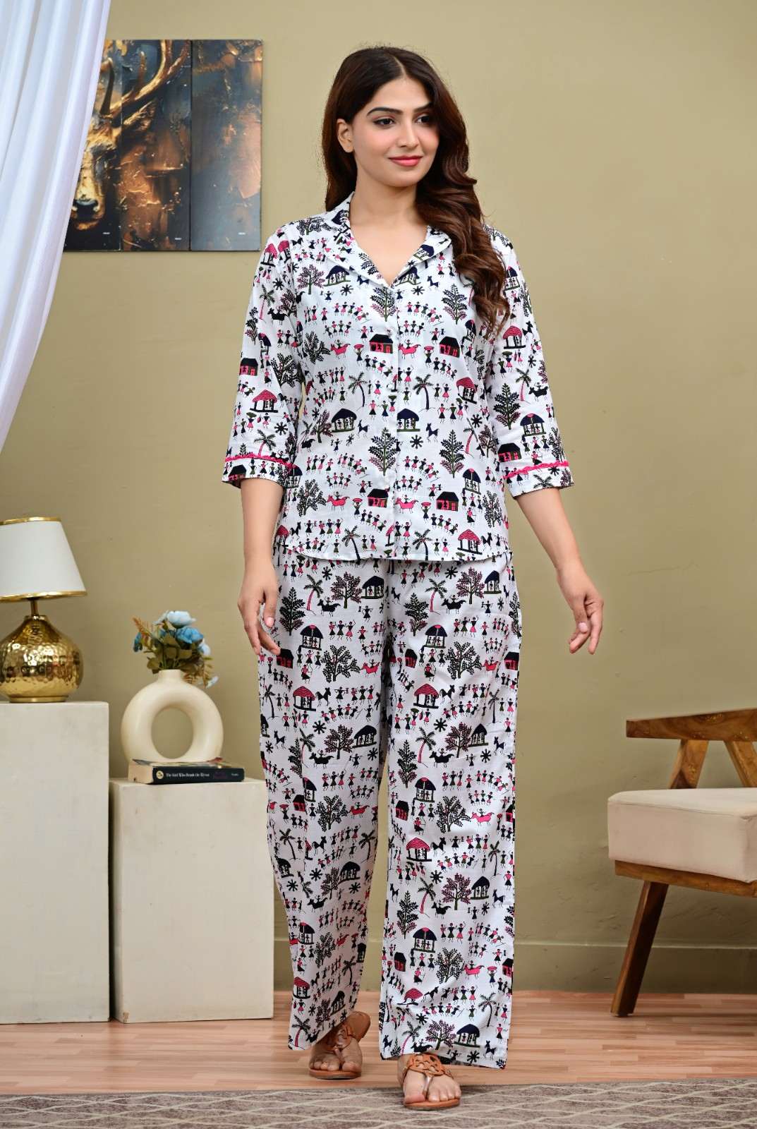 The Folk Tale Warli Printed Cotton Shirt & Trouser Co-ord Set