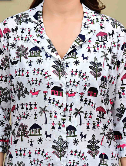 The Folk Tale Warli Printed Cotton Shirt & Trouser Co-ord Set