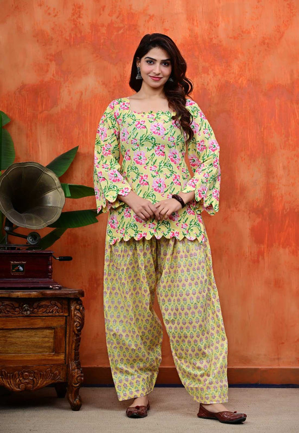 Floral Cotton Short Kurta & Salwar Set