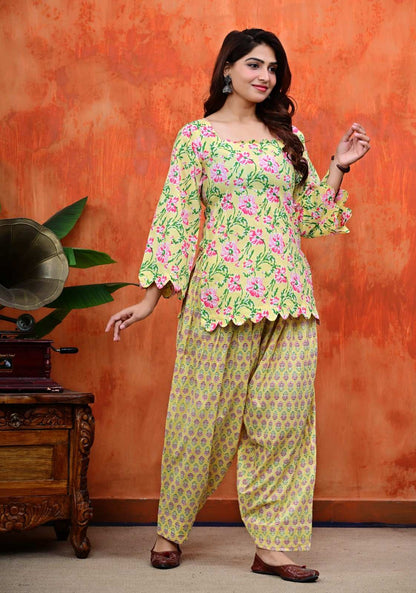 Floral Cotton Short Kurta & Salwar Set