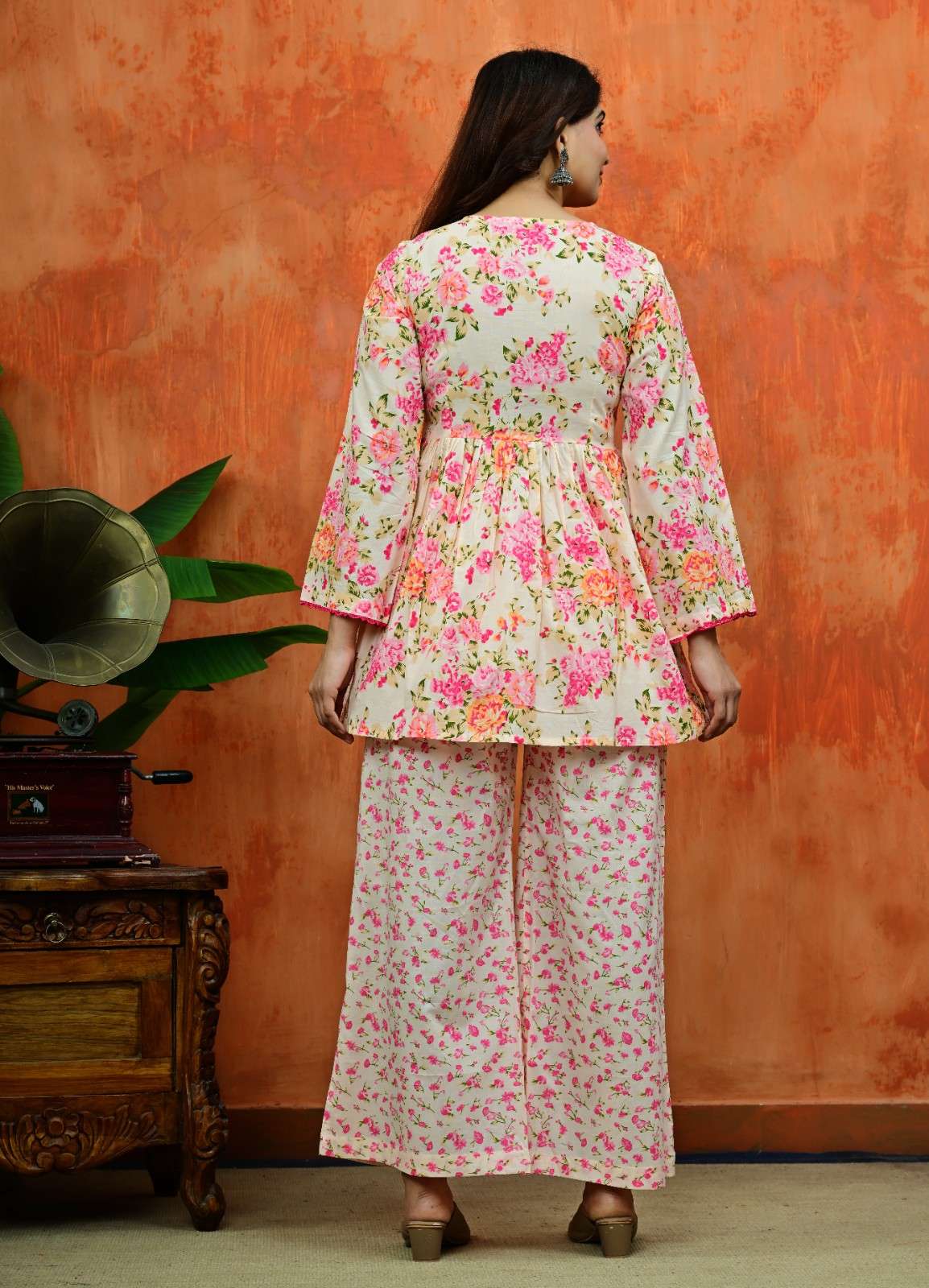 Pink Floral Angrakha Co-ord Set