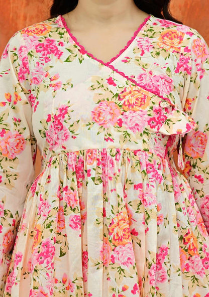Pink Floral Angrakha Co-ord Set