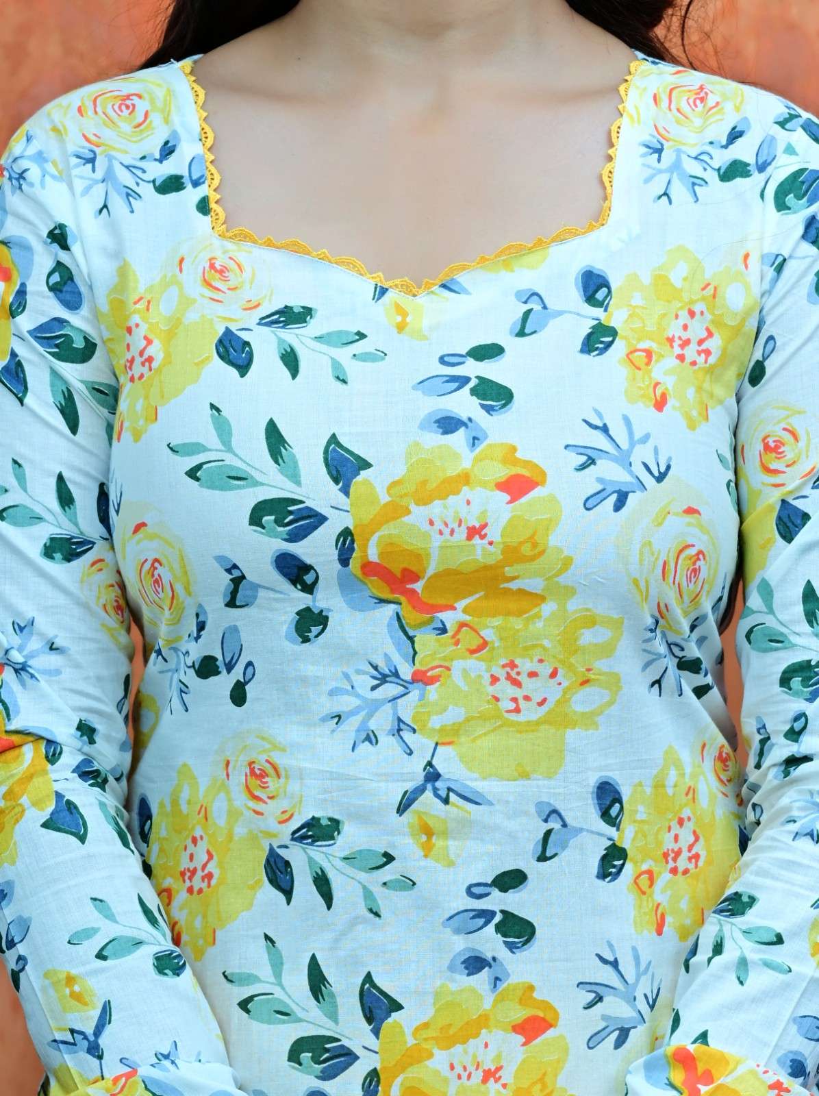 Floral Full-Sleeve Tunic with Criss-Cross Back & Leheriya Patiala Set