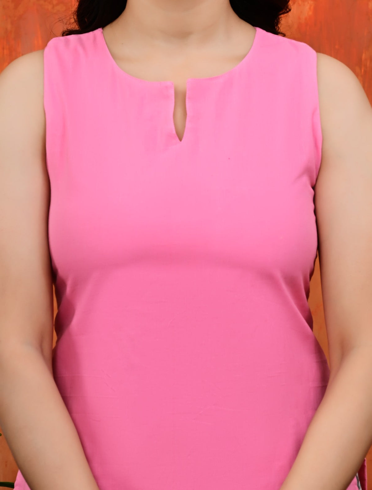 Pink Sleeveless Kurti with Contrast Floral Printed Salwar Suit Set