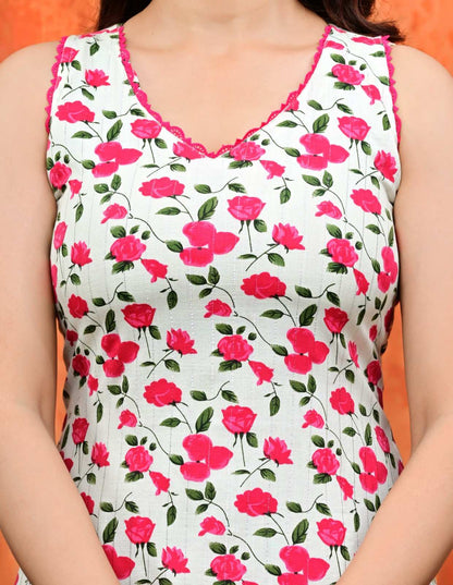 Elegant Ivory & Pink Floral Printed Farshi Salwar Set