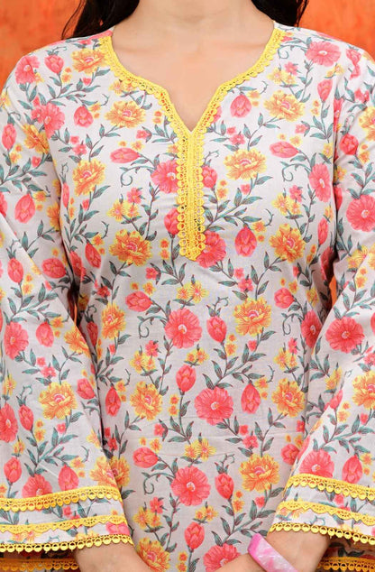 Floral Short Kurti with Striped Salwar Set