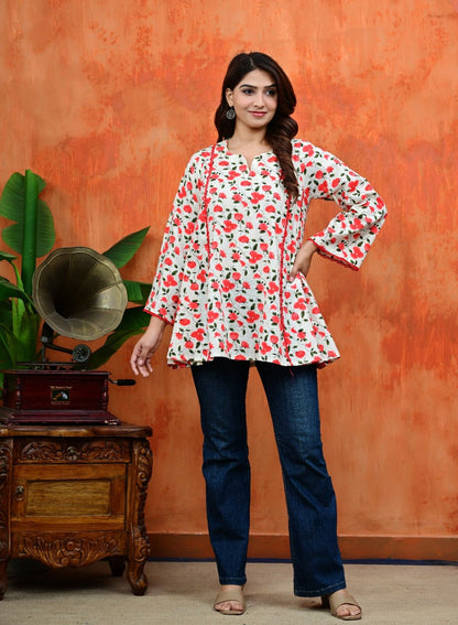 Women's Floral Umbrella Cut Cotton Top