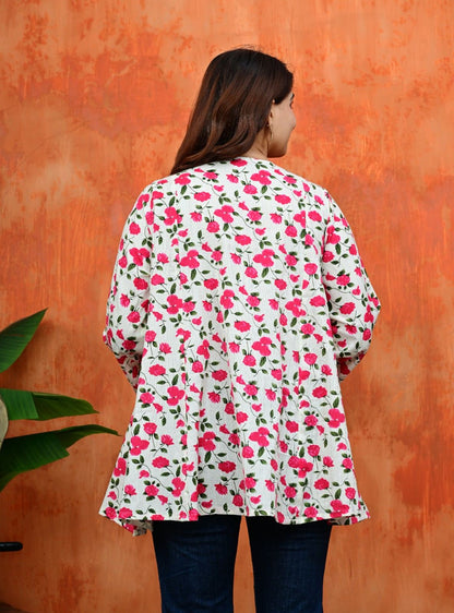 Pink Floral Umbrella Cut Cotton Top