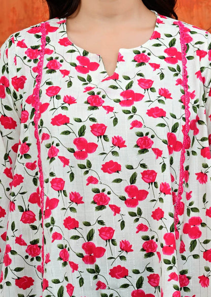 Pink Floral Umbrella Cut Cotton Top