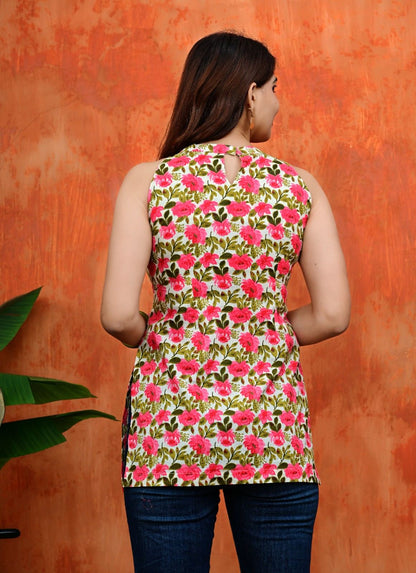 Women's Sleeveless Floral Cotton Tunic Top