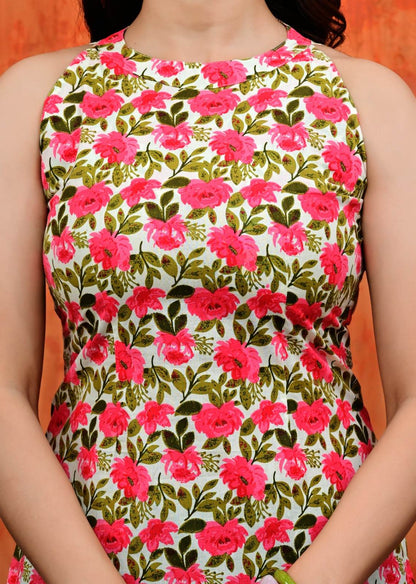 Women's Sleeveless Floral Cotton Tunic Top