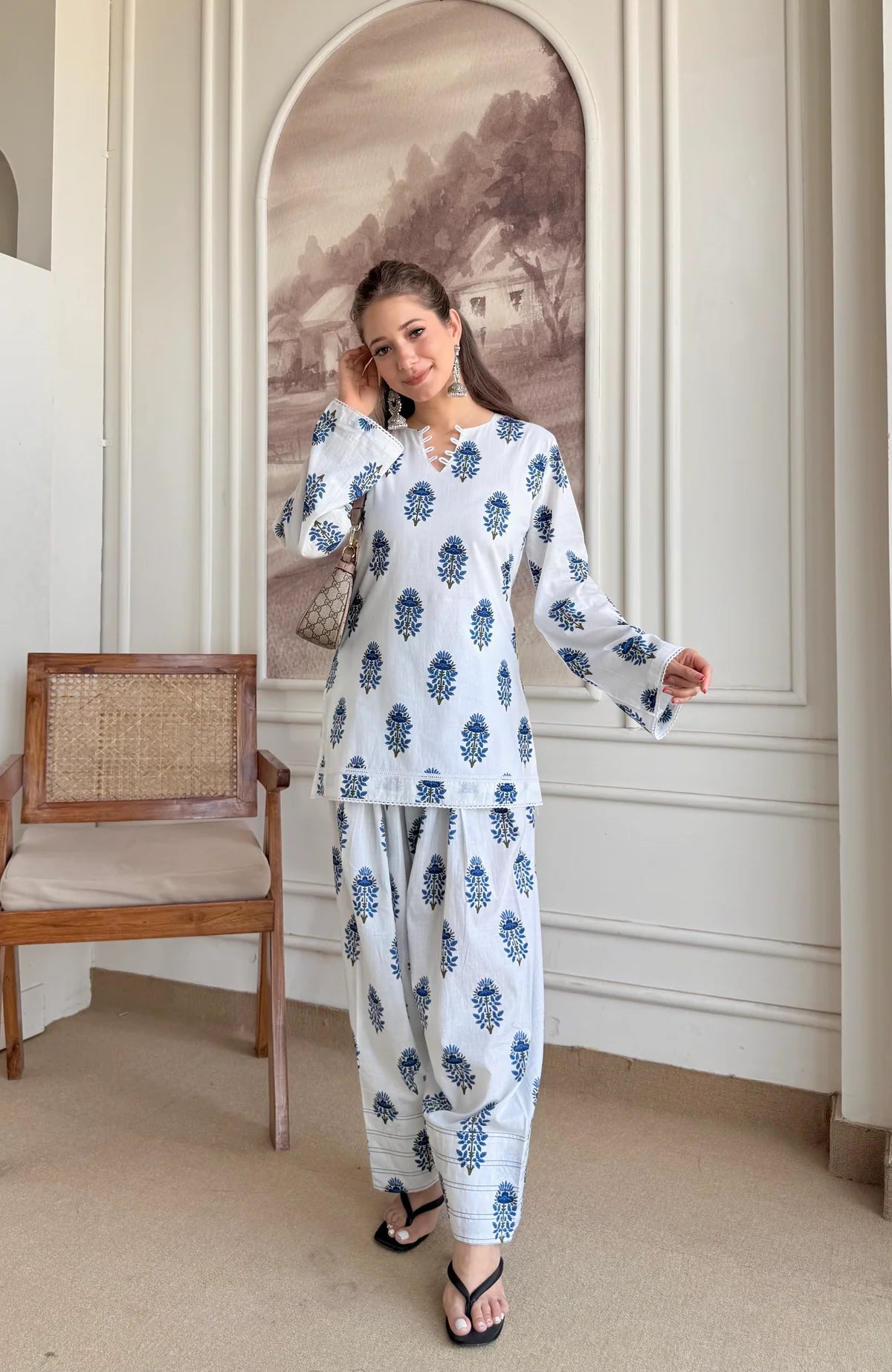 IVORY BLUE BUTA FARSHI SET