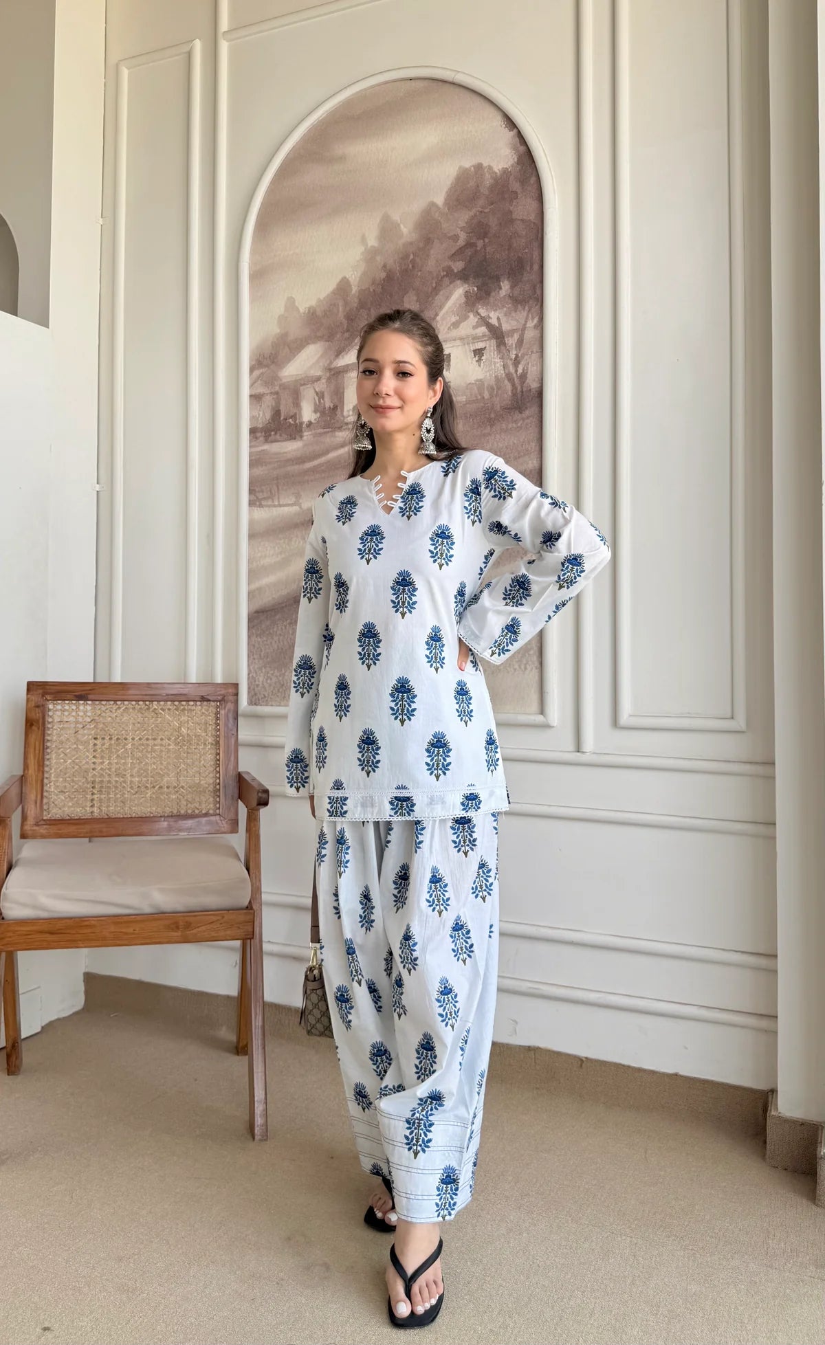 IVORY BLUE BUTA FARSHI SET