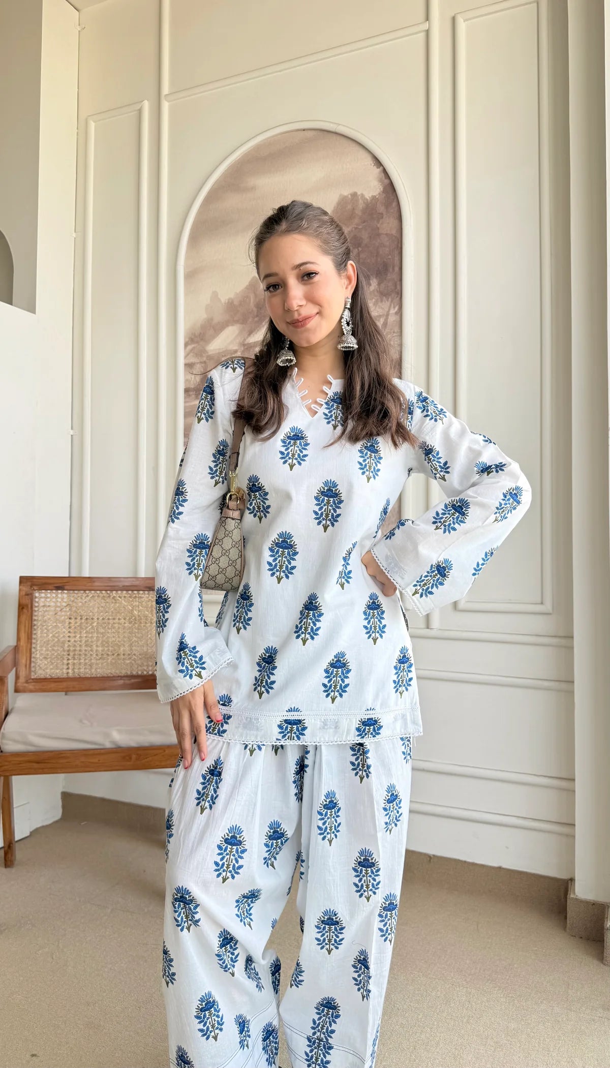 IVORY BLUE BUTA FARSHI SET