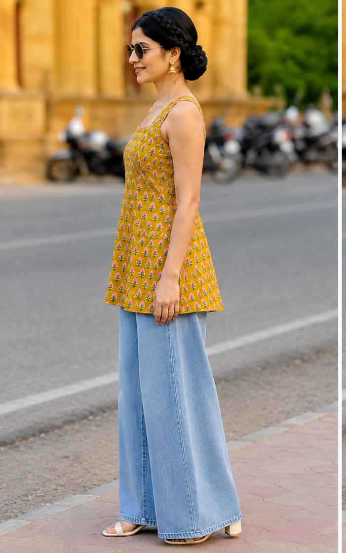 Marigold Bloom Printed A-Line Kurti