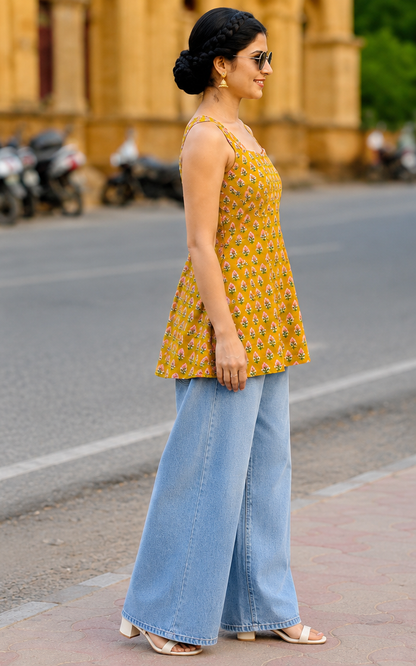 Marigold Bloom Printed A-Line Kurti