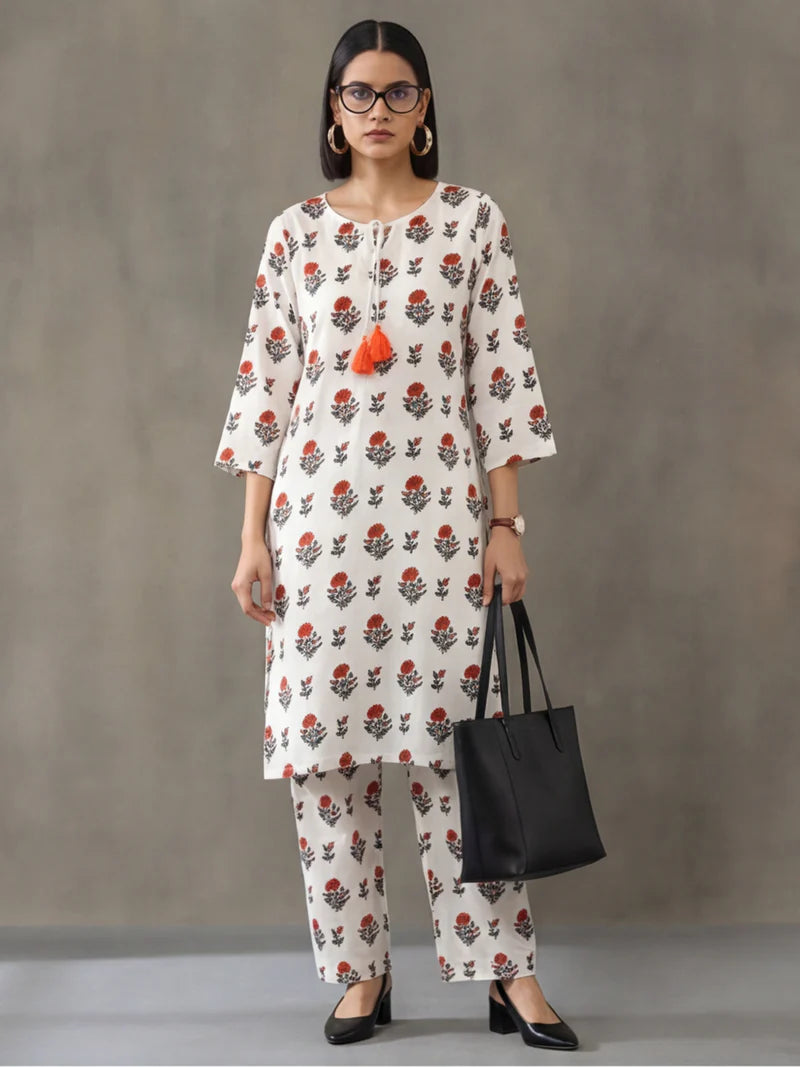 Floral Printed Straight Kurta & Trousers Sets
