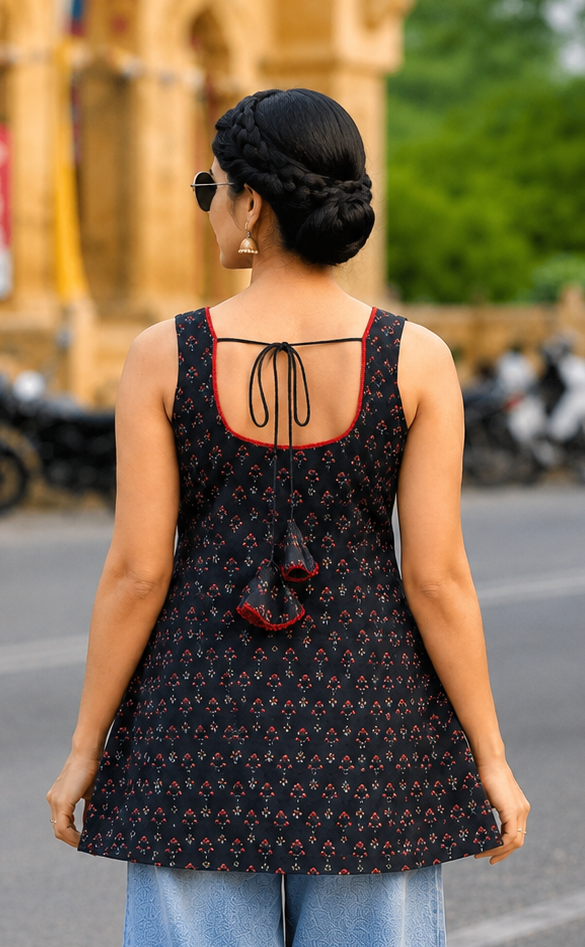 Midnight Bloom Printed Kurti 🌸🖤