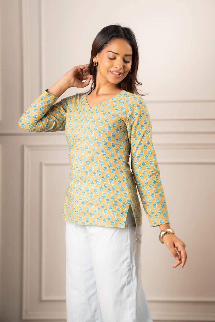 Phul Butta Floral A-Line Kurti Top