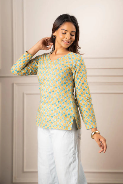 Phul Butta Floral A-Line Kurti Top
